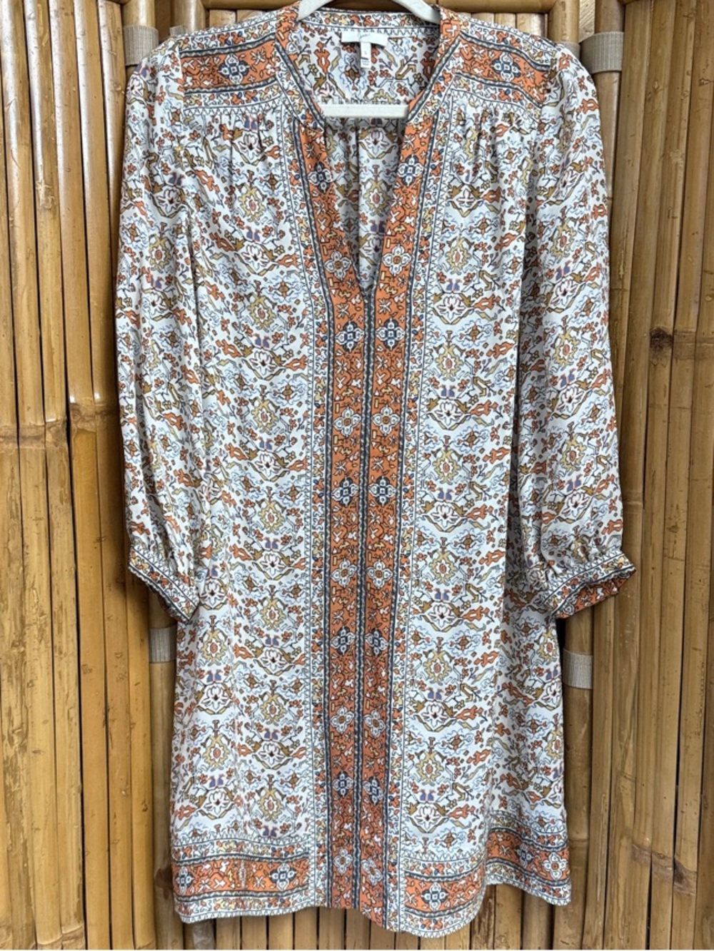 Joie Cream and Orange Floral Tunic Mini Dress